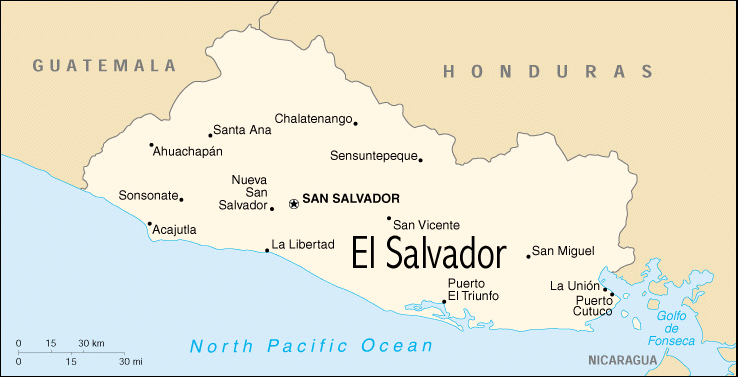 Map of El Salvador - Print for easier reading.